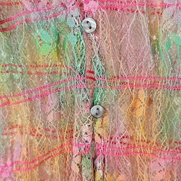 Free People Julie Printed Sheer Lace Mesh Smocked Top Tropical Sunset‎  Combo - Picture 10 of 14